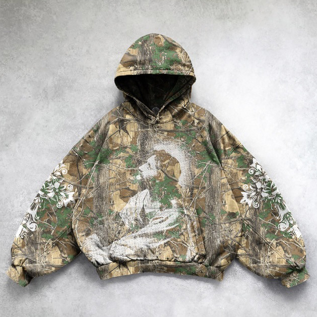 Jesus God Saves Camouflage Print Long Sleeve Hoodies